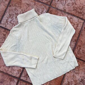 Cable Knit Butter Yellow Turtleneck - Size S/M